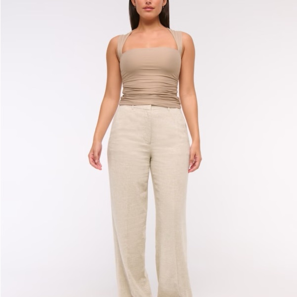 Abercrombie & Fitch natural linen tailored Pants oatmeal